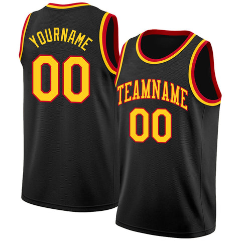 Custom NBA Black Gold-Red Round Neck Rib-Knit Basketball Jersey