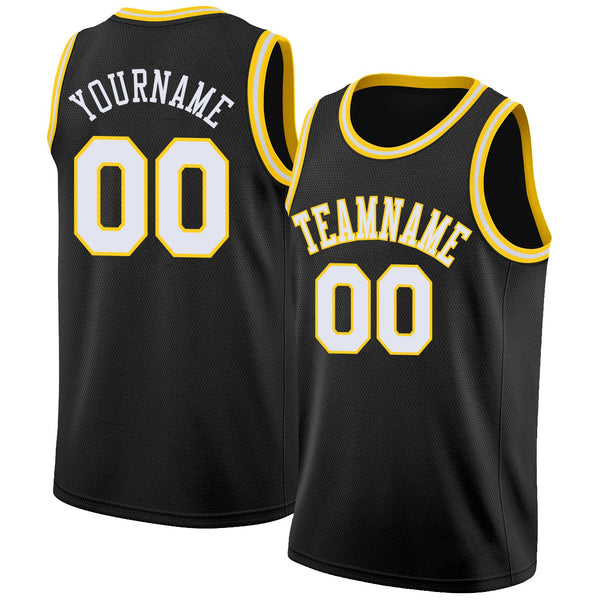 Custom NBA Black White-Gold Round Neck Rib-Knit Basketball Jersey