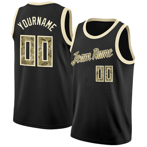 Custom NBA Black Camo-Cream Round Neck Rib-Knit Basketball Jersey