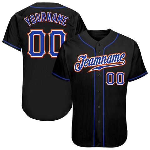 Custom Black Royal-Orange Authentic Baseball Jersey