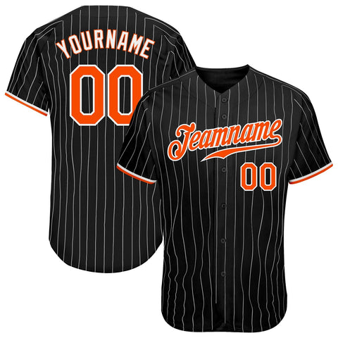 Custom Black White Pinstripe Orange-White Authentic Baseball Jersey