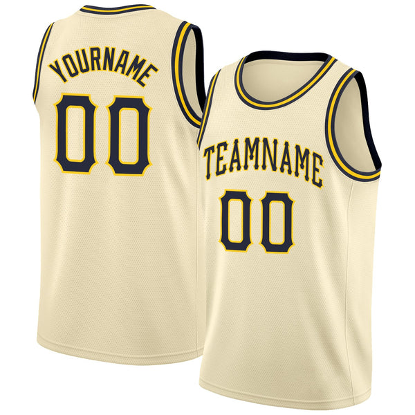 Custom NBA Cream Navy-Gold Round Neck Rib-Knit Basketball Jersey