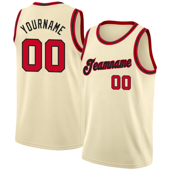 Custom NBA Cream Red-Black Round Neck Rib-Knit Basketball Jersey