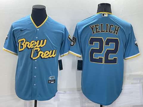 Men's Milwaukee Brewers Christian Yelich Powder Blue 2022 City Connect Replica Player Jersey