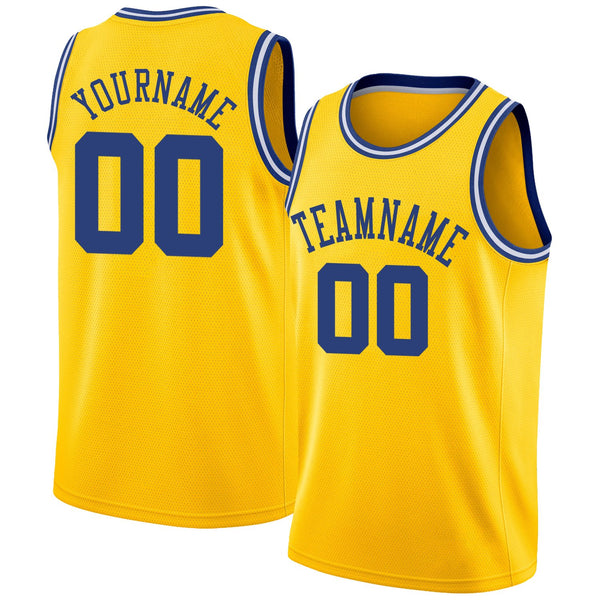 Custom Gold NBA  Royal-White Round Neck Rib-Knit Basketball Jersey