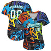 Custom Graffiti Geometric Pattern White-Aqua 3D Authentic Baseball Jersey