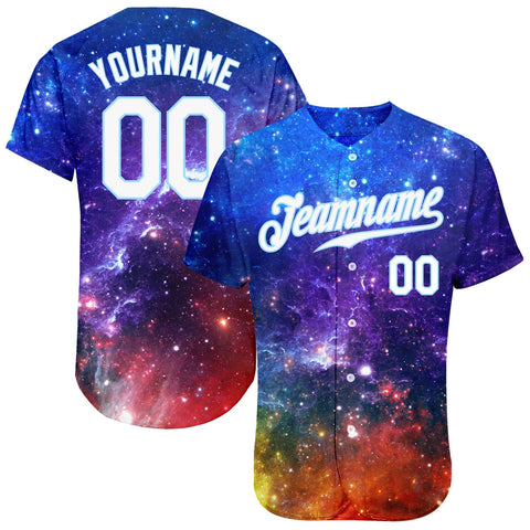 Custom Galactic White-Light Blue 3D Authentic Baseball Jersey