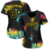 Custom Graffiti Pattern Black-Gold 3D Authentic Baseball Jersey