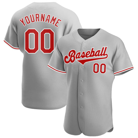 Custom Gray Red-White Authentic Baseball Jersey