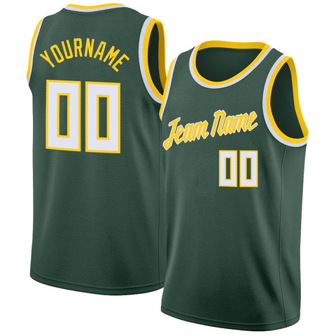 Custom NBA Hunter Green White-Gold Authentic Throwback Basketball Jersey