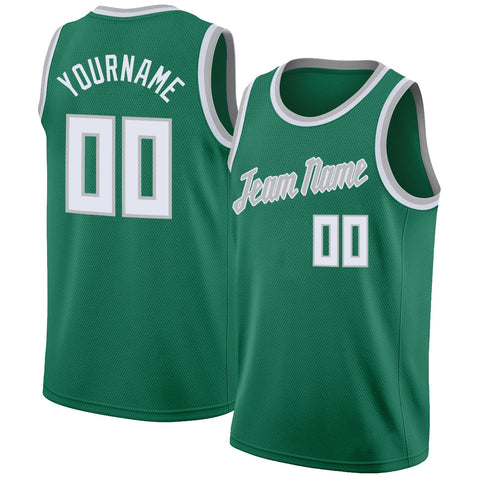 Custom NBA Kelly Green White-Silver Gray Round Neck Rib-Knit Basketball Jersey