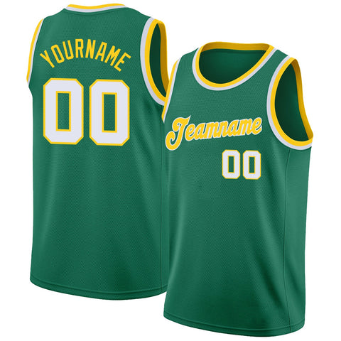 Custom NBA Kelly Green White-Gold Round Neck Rib-Knit Basketball Jersey