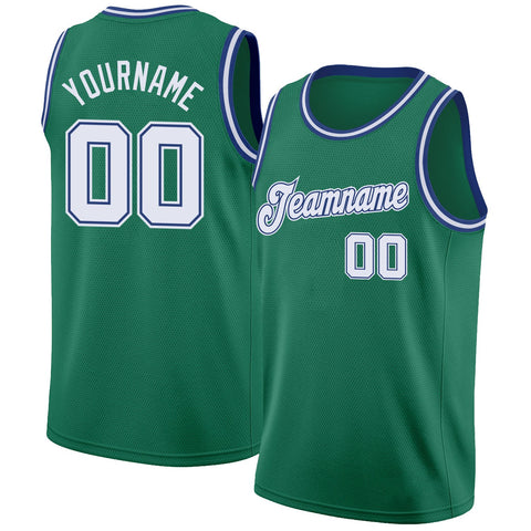 Custom NBA Kelly Green White-Royal Round Neck Rib-Knit Basketball Jersey