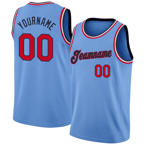 Custom NBA Light Blue Red-Navy Round Neck Rib-Knit Basketball Jersey