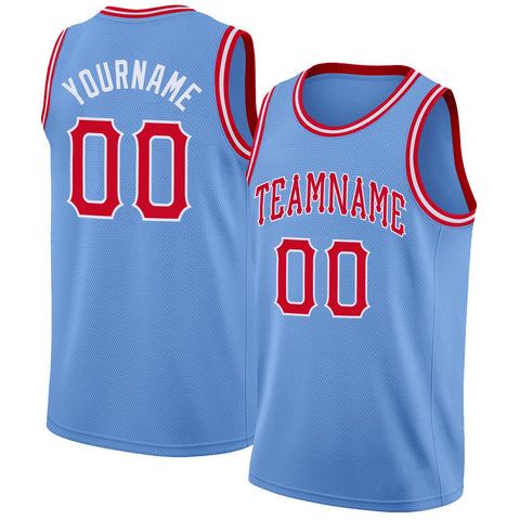 Custom NBA Light Blue Red-White Round Neck Rib-Knit Basketball Jersey