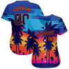 Custom Light Blue Navy-Orange 3D Pattern Design Palm Trees Authentic Baseball Jersey