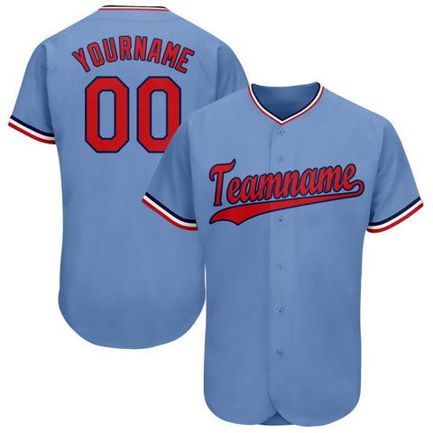 Custom Light Blue Red-Navy Baseball Jersey