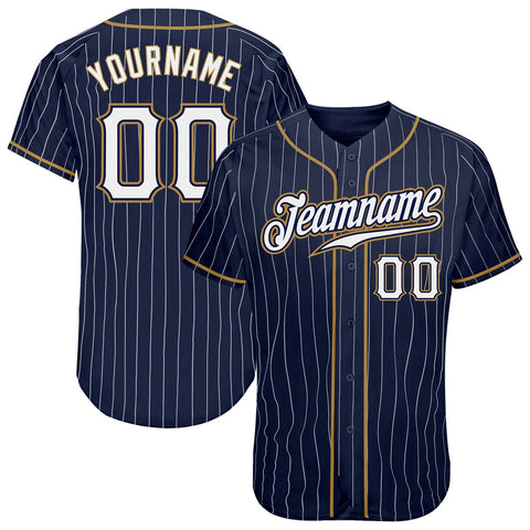 Custom Navy White Pinstripe White-Old Gold Authentic Baseball Jersey