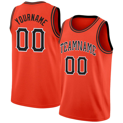 Custom NBA Orange Black-White Round Neck Rib-Knit Basketball Jersey