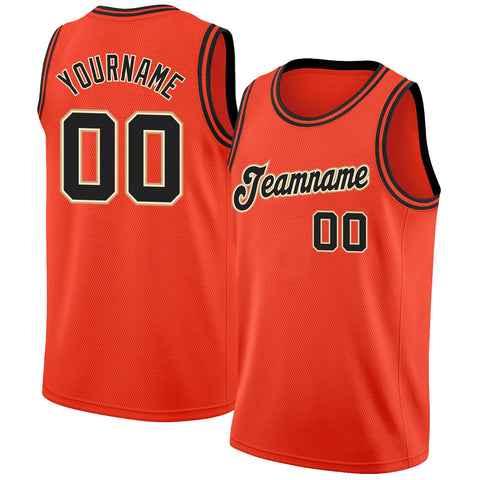 Custom NBA Orange Black-Cream Round Neck Rib-Knit Basketball Jersey