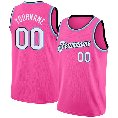 Custom NBA Pink White-Light Blue Round Neck Rib-Knit Basketball Jersey