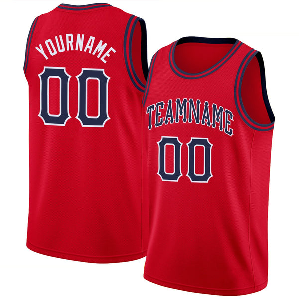 Custom NBA Red Navy-White Round Neck Rib-Knit Basketball Jersey