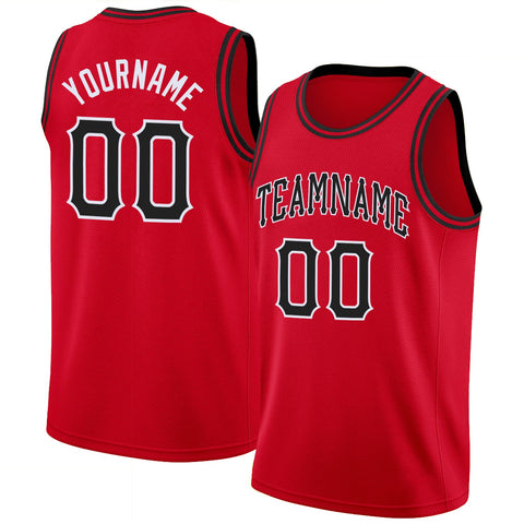 Custom NBA Red Black-White Round Neck Rib-Knit Basketball Jersey