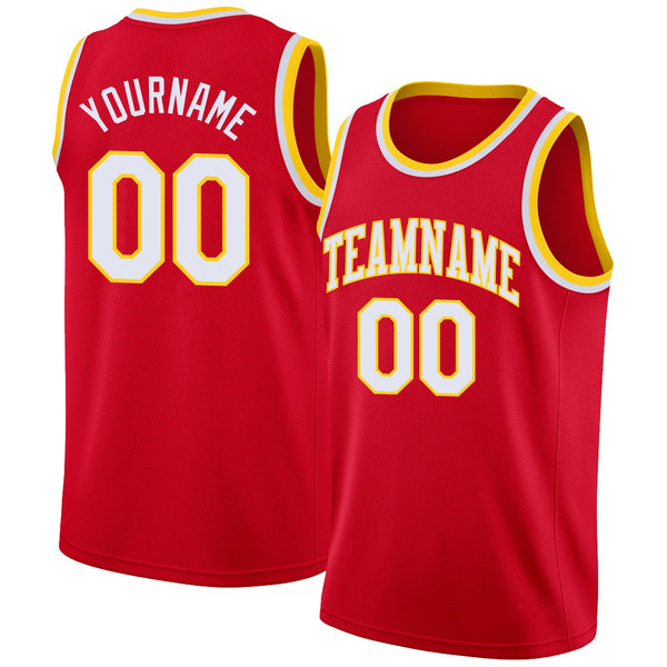 Custom NBA Red White-Gold Round Neck Rib-Knit Basketball Jersey