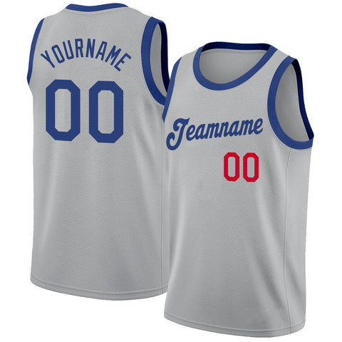 Custom NBA Silver Gray Royal-Red Round Neck Rib-Knit Basketball Jersey