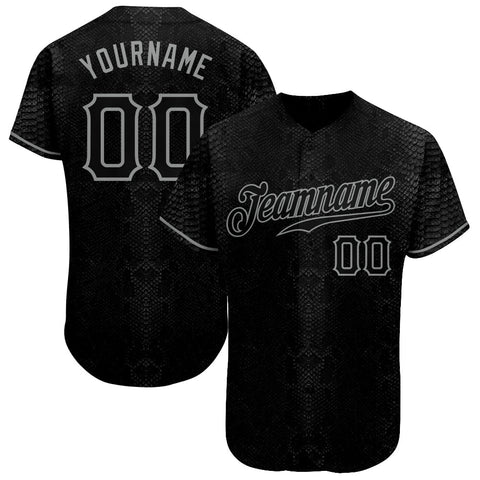 Custom Black Snakeskin Black-Gray Authentic Baseball Jersey