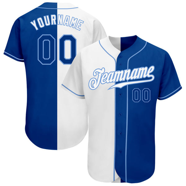 Custom White Royal-Light Blue Authentic Split Fashion Baseball Jersey