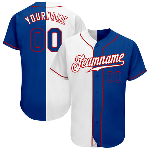 Custom White Royal-Red Authentic Split Fashion Baseball Jersey