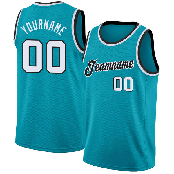 Custom NBA Teal White-Black Round Neck Rib-Knit Basketball Jersey