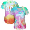 Custom Tie Dye White-Light Blue 3D Rainbow Authentic Baseball Jersey