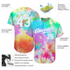 Custom Tie Dye White-Light Blue 3D Rainbow Authentic Baseball Jersey