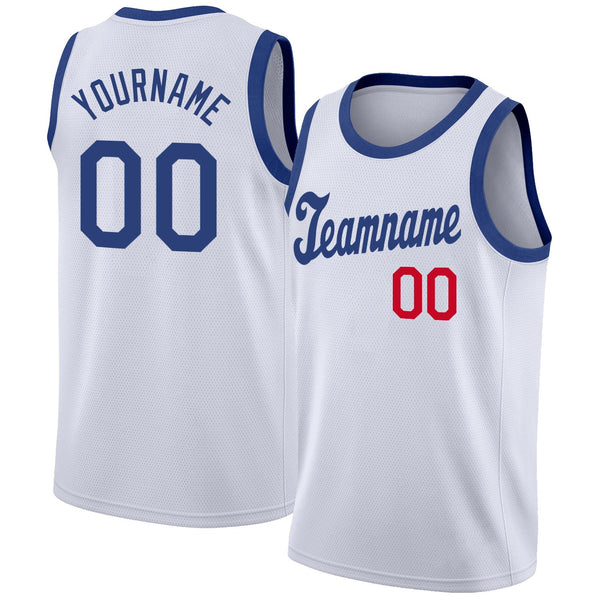 Custom NBA White Royal-Red Round Neck Rib-Knit Basketball Jersey