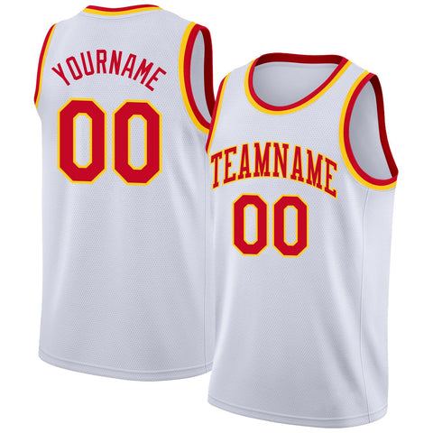 Custom NBA White Red-Gold Round Neck Rib-Knit Basketball Jersey