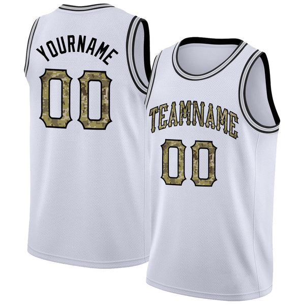 Custom NBA White Camo-Black Round Neck Rib-Knit Basketball Jersey