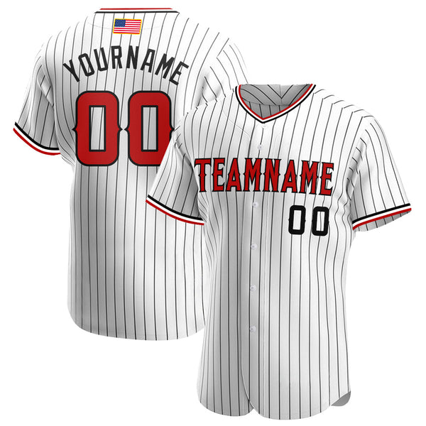 Custom White Black Pinstripe Red-Black Authentic American Flag Fashion Baseball Jersey