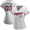 Custom White Navy Pinstripe Red-Navy Authentic Baseball Jersey