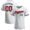 Custom White Navy Pinstripe Red-Navy Authentic Baseball Jersey