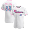 Custom White Light Blue-Pink Authentic Baseball Jersey