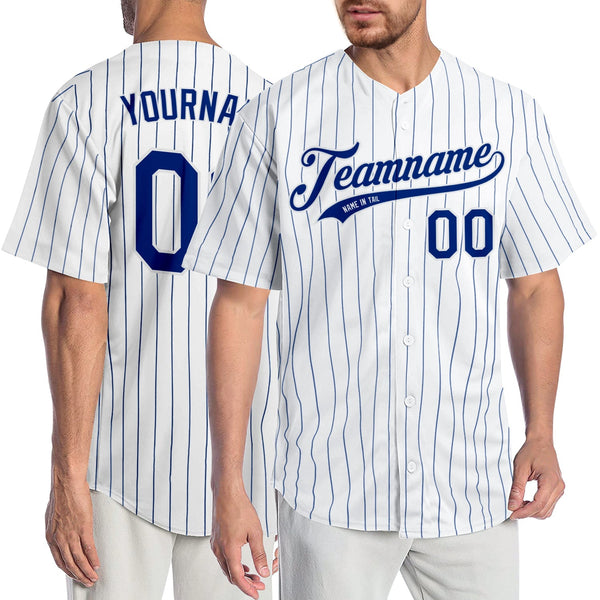 Custom White Royal Pinstripe Royal-White Authentic Baseball Jersey